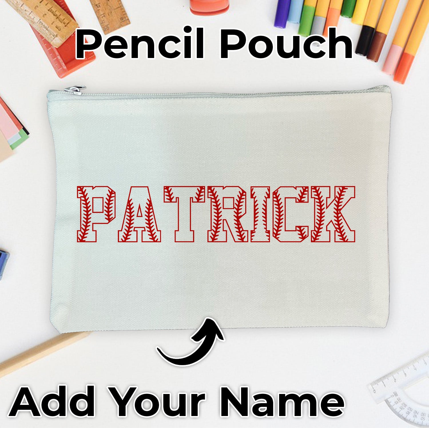 Baseball Letters - Add Your Name Pencil Pouch for School Supplies