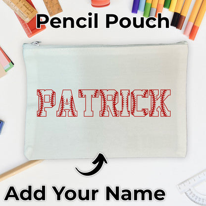 Baseball Letters - Add Your Name Pencil Pouch for School Supplies