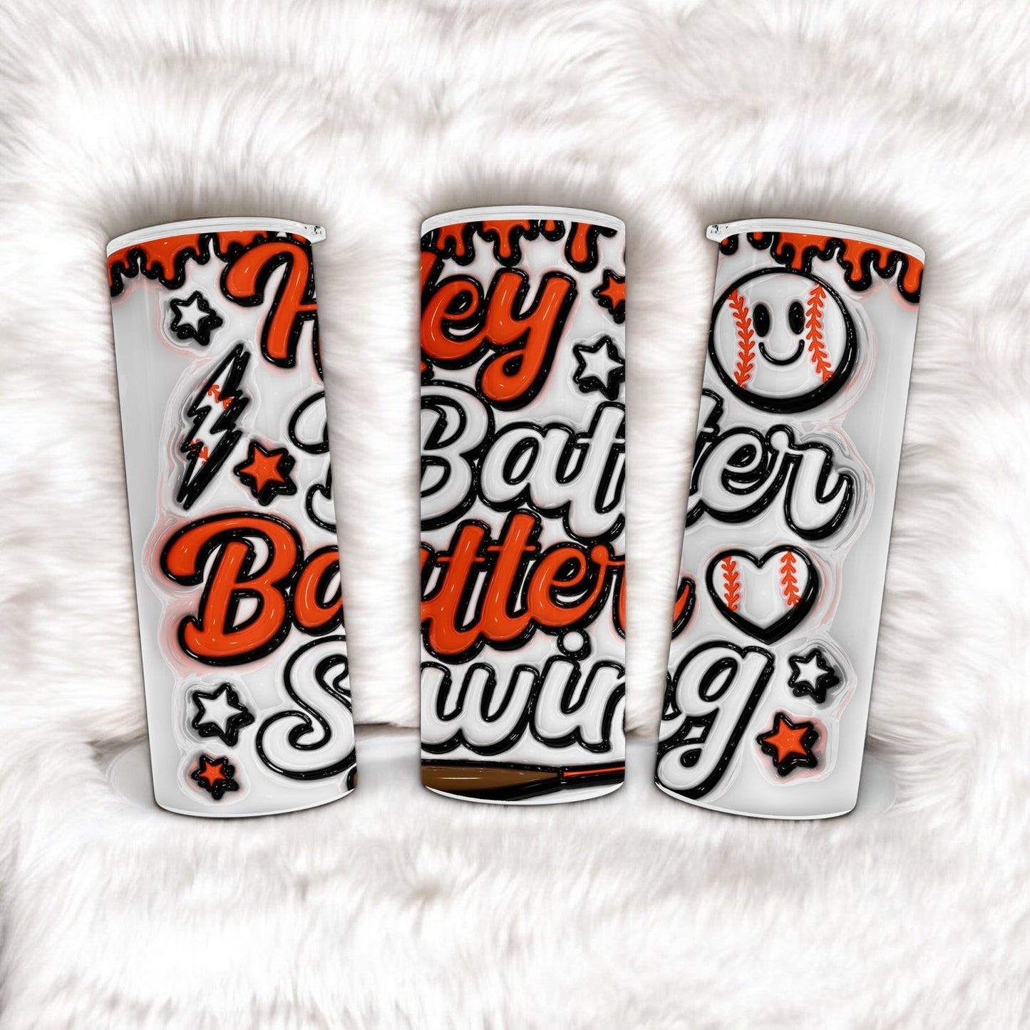 Baseball Tumbler with 3D Inflated Design and Quote - Hey Batter Batter Swing