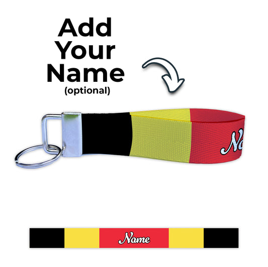 Belgium Flag Personalized Name Nylon Key Fob - Custom Wristlet Keychain
