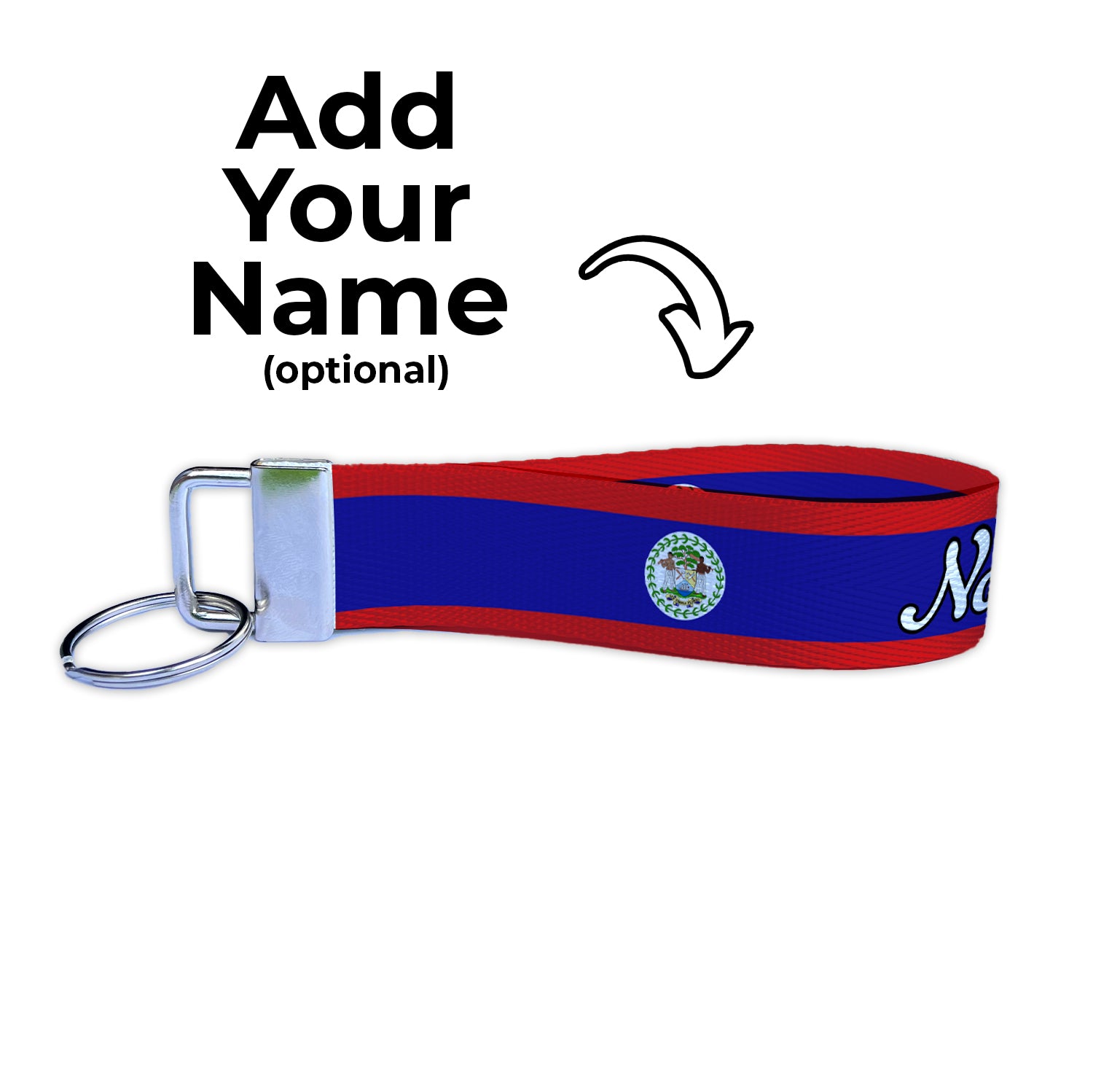 Belize Flag Personalized Name Nylon Key Fob - Custom Wristlet Keychain