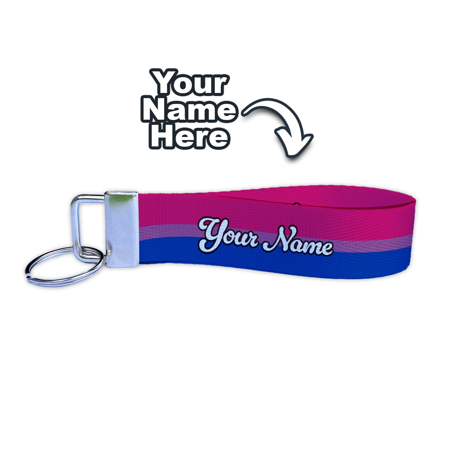 Bi Flag Personalized Name Nylon Key Fob - Custom Wristlet Keychain