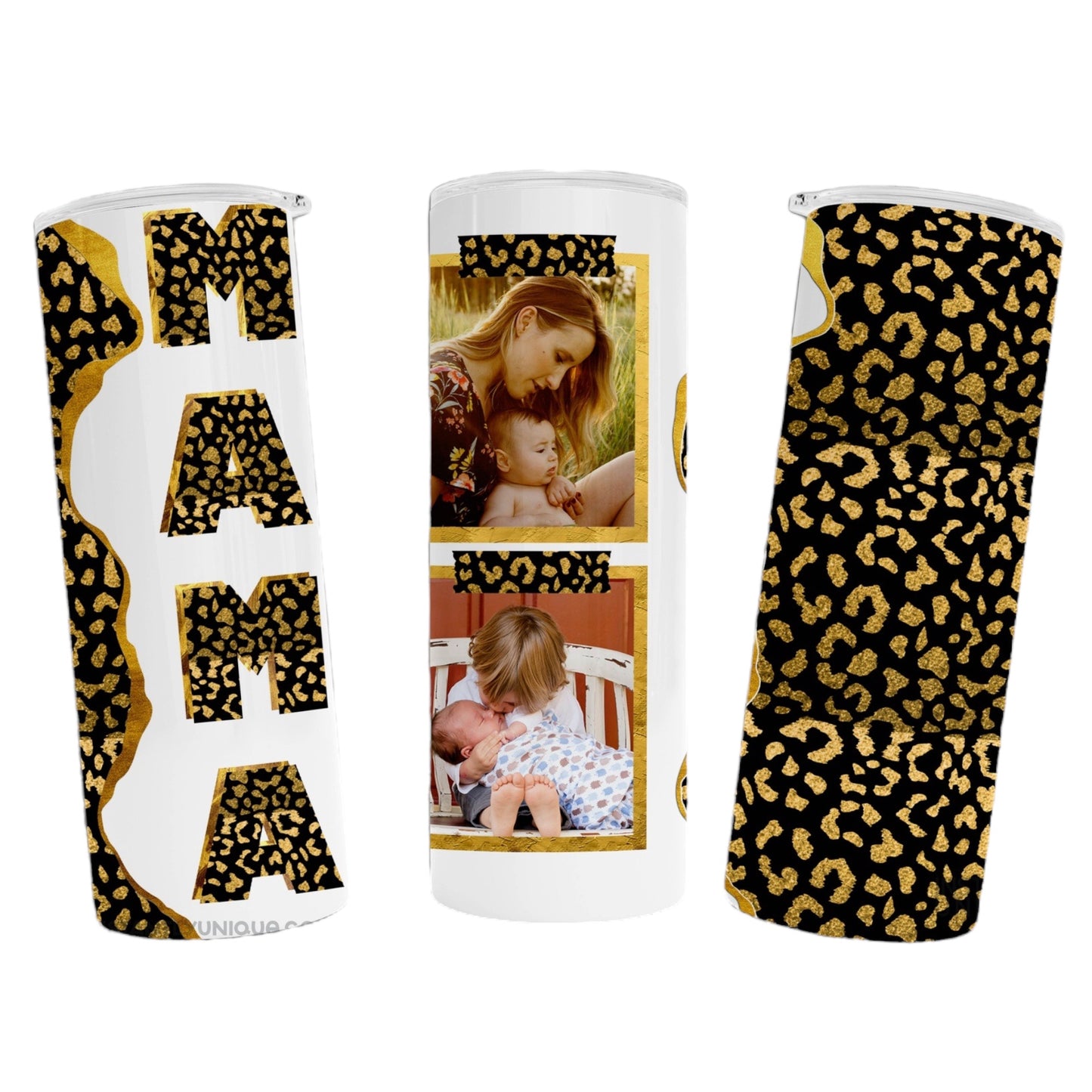 Black and Gold Leopard MAMA Photo Collage Custom Tumbler