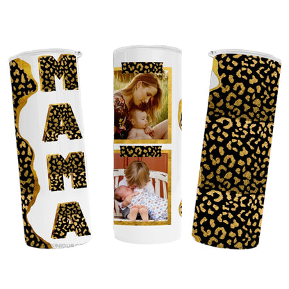 Black and Gold Leopard MAMA Photo Collage Custom Tumbler