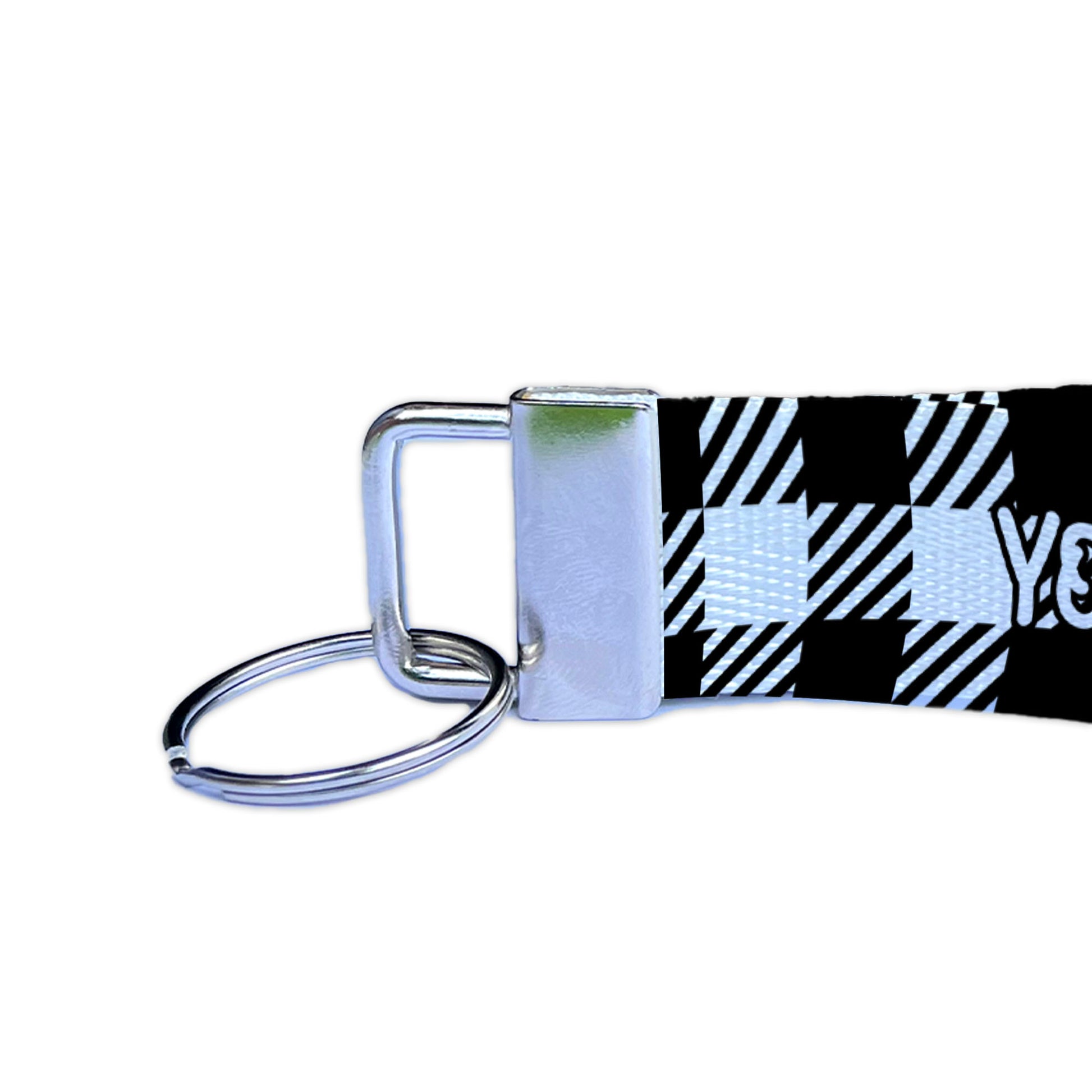 Black and White Plaid Gingham Checkered Pattern - Fall Vibes Personalized Nylon Key Fob - Custom Wristlet Keychain