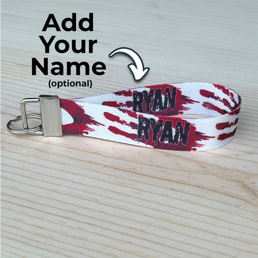 Bloody Hands Horror Personalized Name Nylon Key Fob - Custom Wristlet Keychain