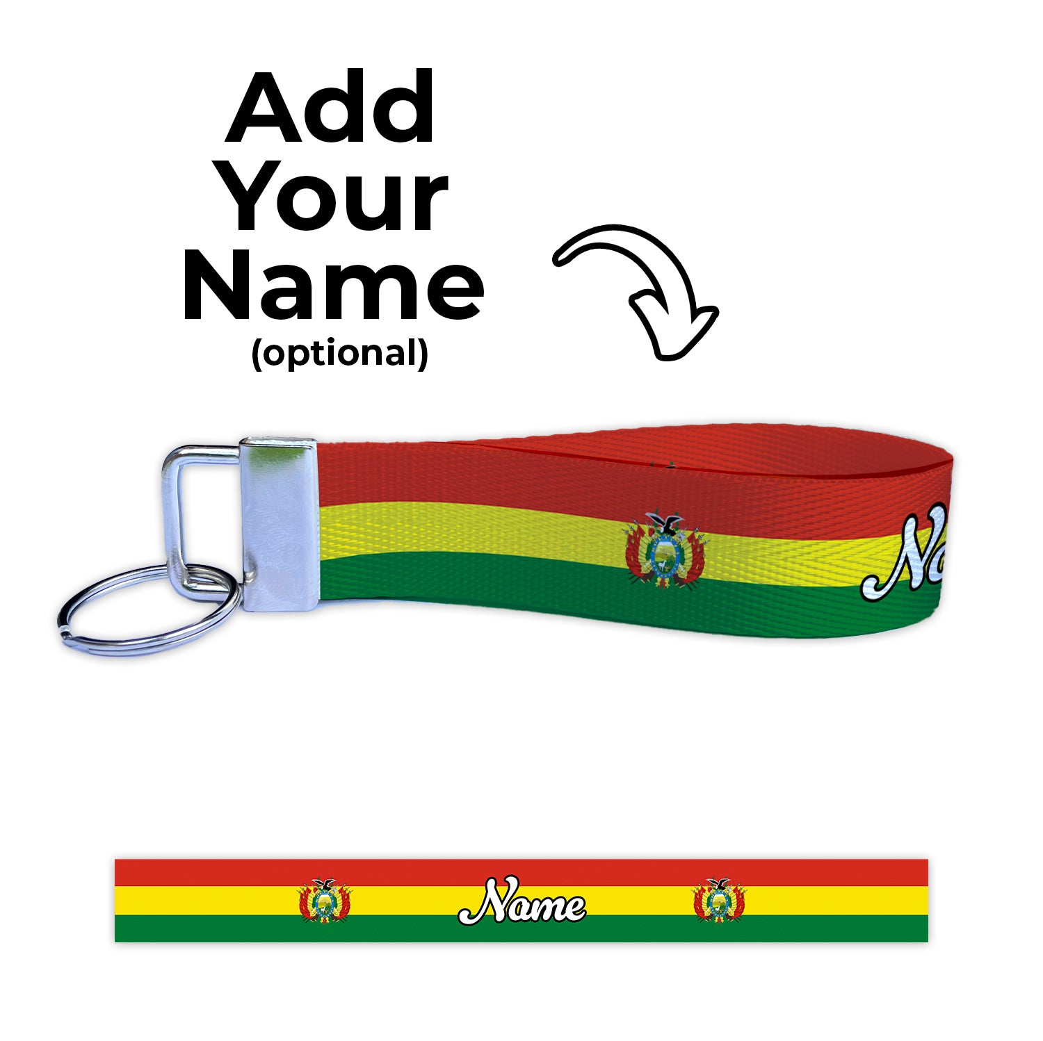Bolivia Flag Personalized Name Nylon Key Fob - Custom Wristlet Keychain