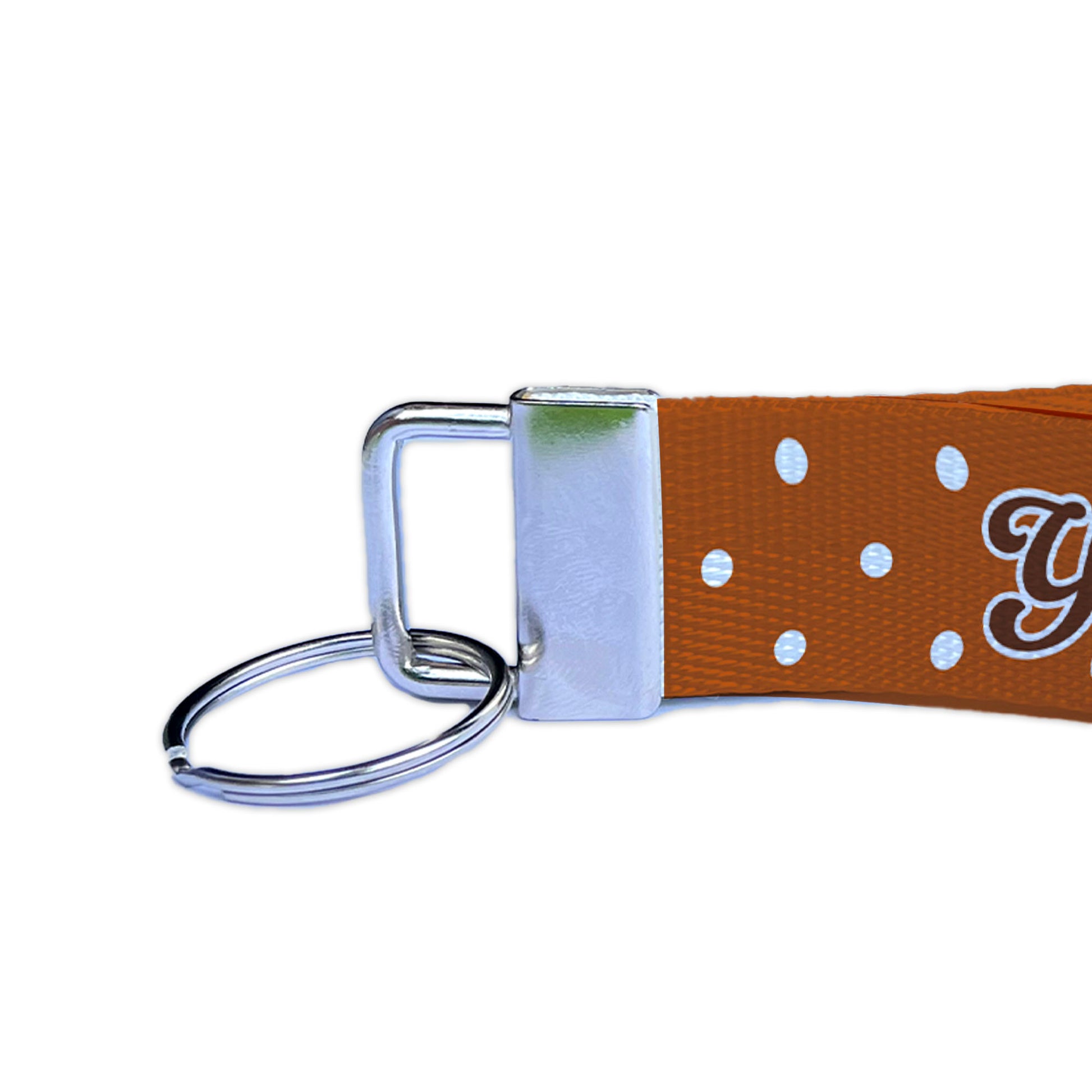 Burnt Orange Fall Polka Dots Personalized Name Nylon Key Fob - Custom Wristlet Keychain