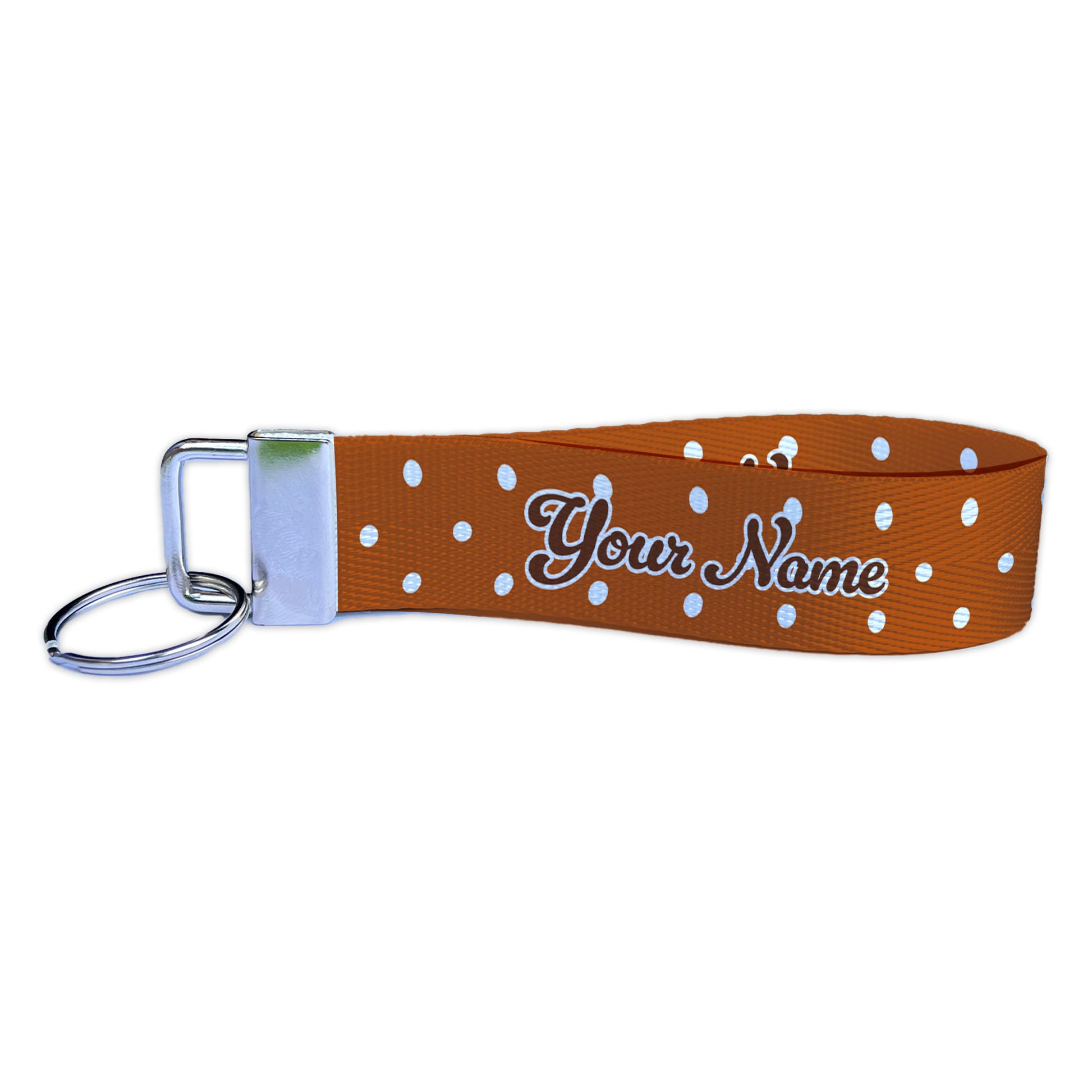 Burnt Orange Fall Polka Dots Personalized Name Nylon Key Fob - Custom Wristlet Keychain