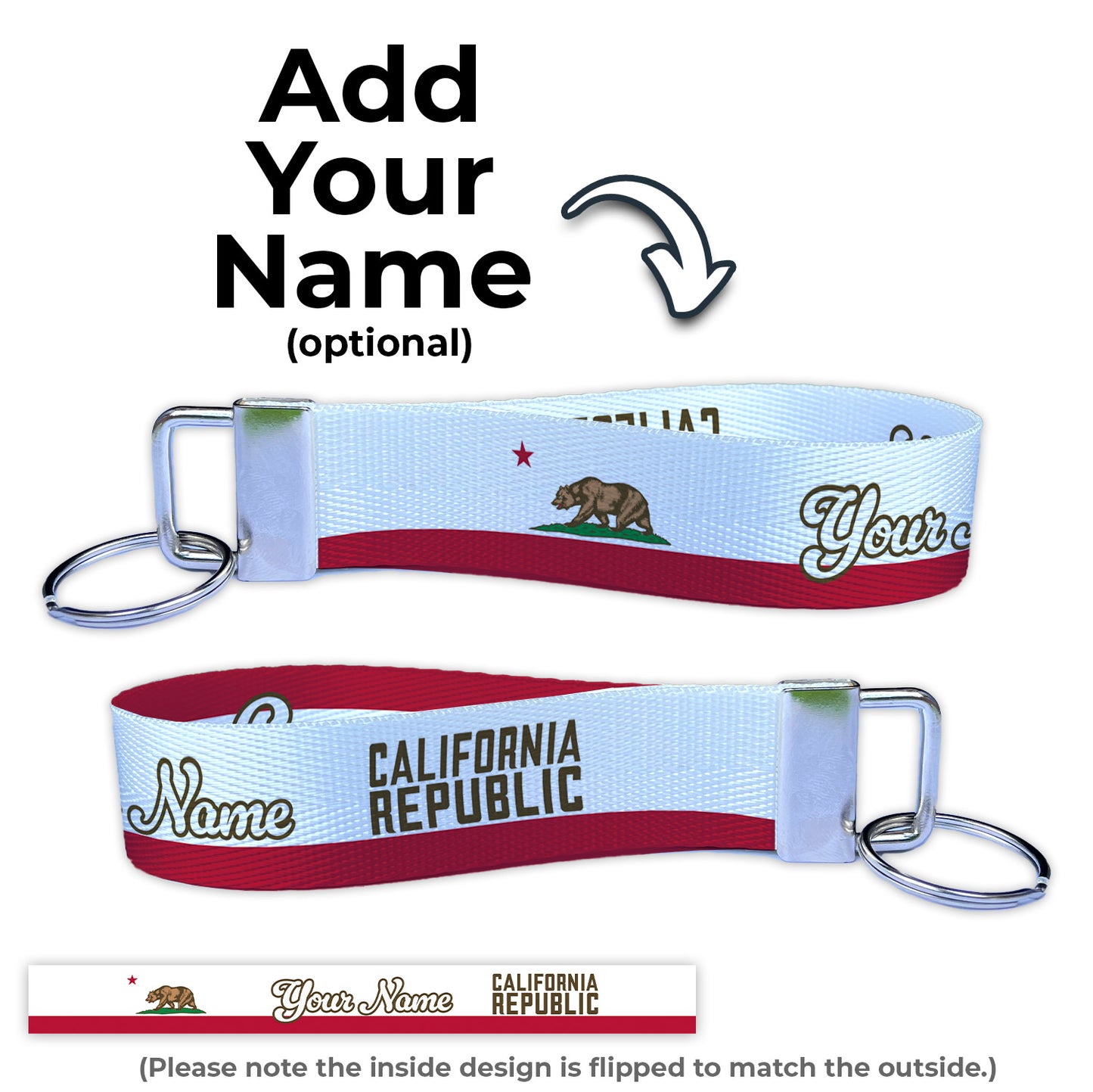 California Flag Personalizable Name Nylon Key Fob - Custom Wristlet Keychain Personalizable Name Nylon Key Fob - Custom Wristlet Keychain