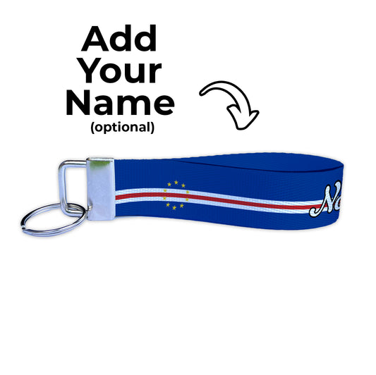 Cape Verde Flag Personalized Name Nylon Key Fob - Custom Wristlet Keychain