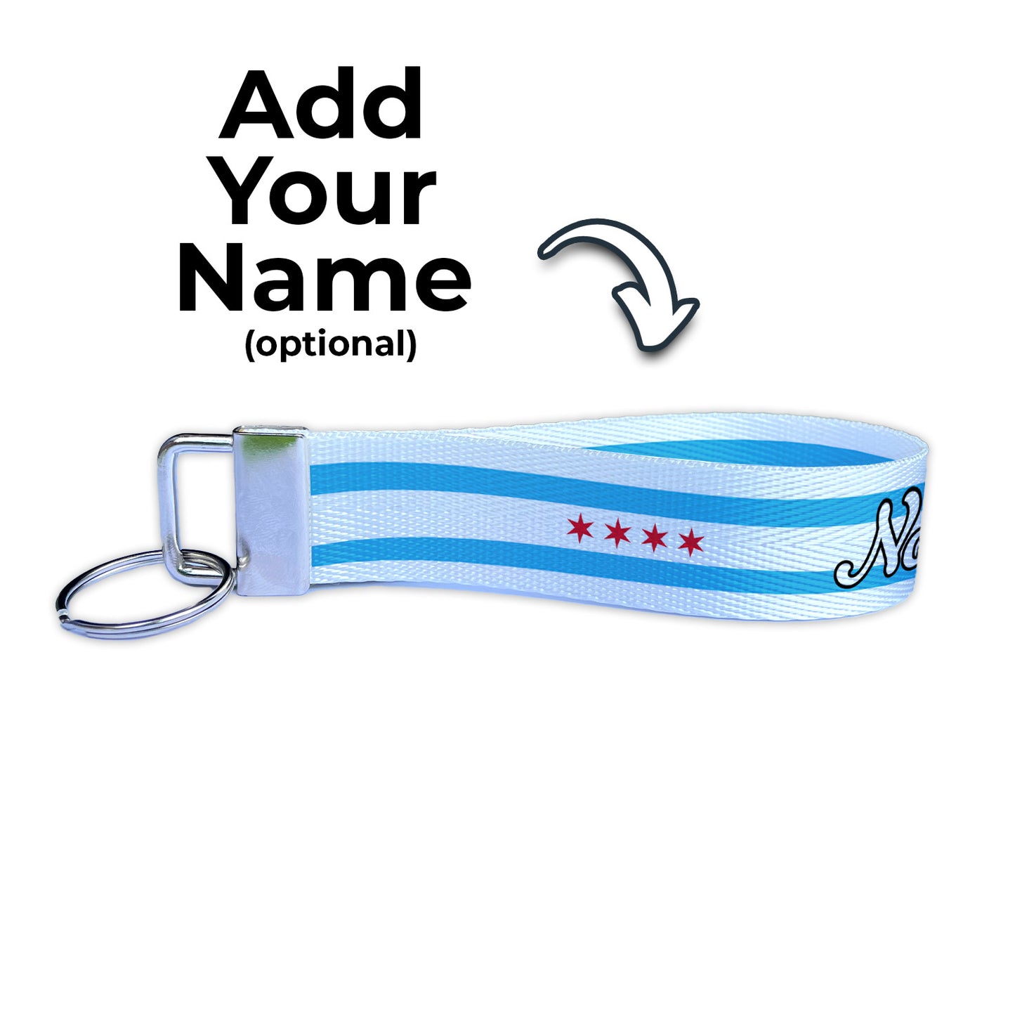 Chicago Flag Regular Version Personalized Name Nylon Key Fob - Custom Wristlet Keychain