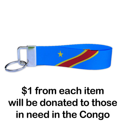 Congo Flag Personalized Name Nylon Key Fob - Custom Wristlet Keychain