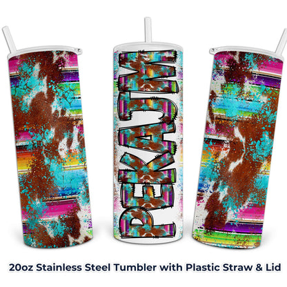 Personalized Cowhide Serape Print Tumbler with Your Name