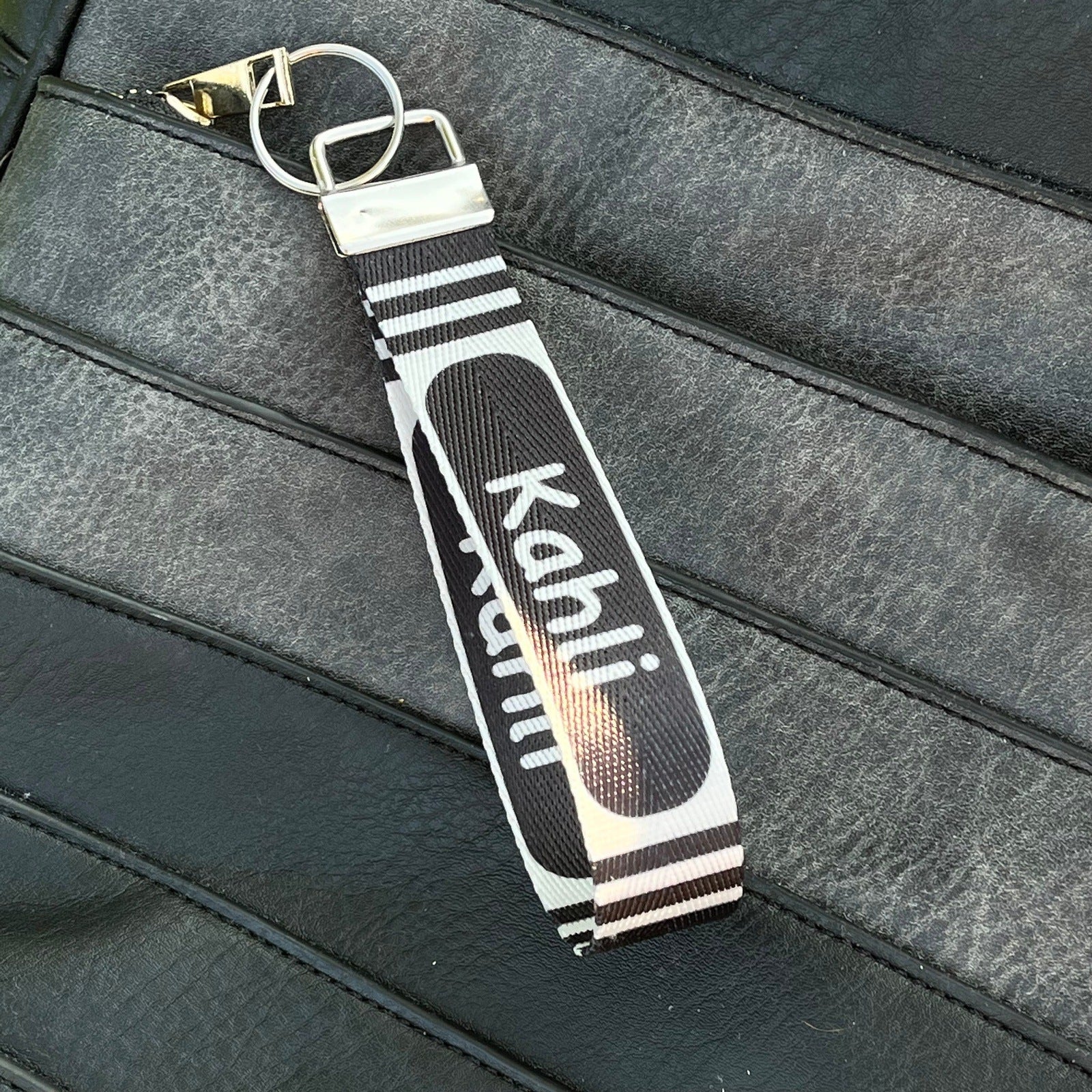 Crayon Colored Personalized Name Nylon Key Fob - Custom Wristlet Keychain