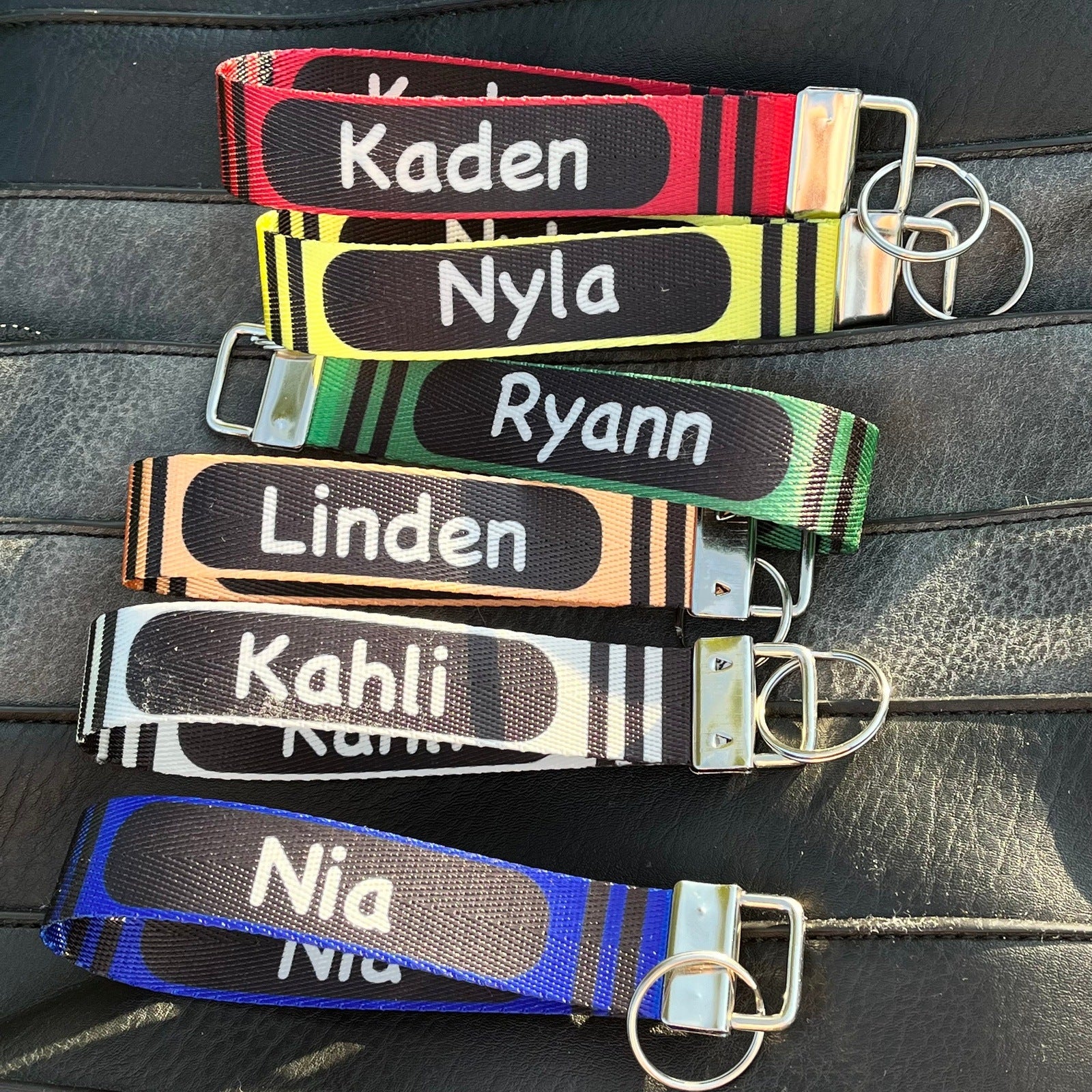 Crayon Colored Personalized Name Nylon Key Fob - Custom Wristlet Keychain