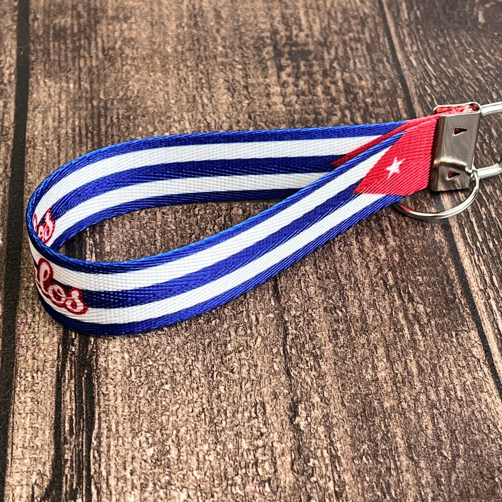 Cuba Flag Personalized Name Nylon Key Fob - Custom Wristlet Keychain