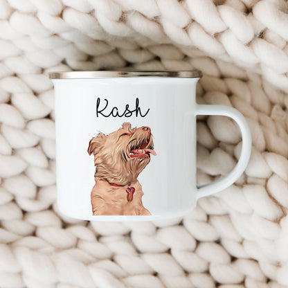 Custom 12oz Enamel Mug with Personalized Cartoon Pet Illustration and Name - Unique Gift for Pet Lovers