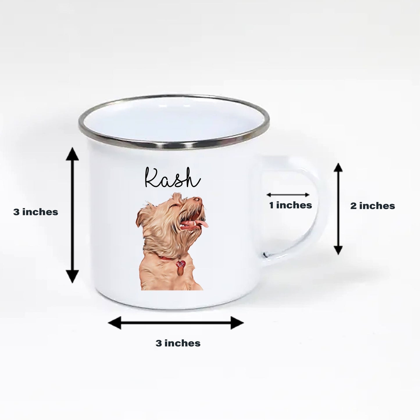 Custom 12oz Enamel Mug with Personalized Cartoon Pet Illustration and Name - Unique Gift for Pet Lovers