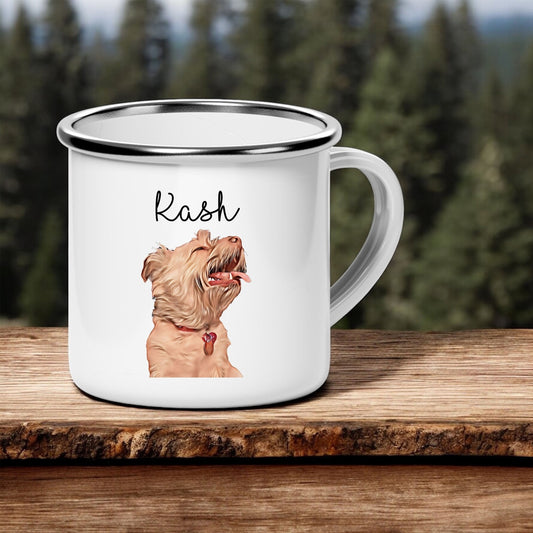 Custom 12oz Enamel Mug with Personalized Cartoon Pet Illustration and Name - Unique Gift for Pet Lovers