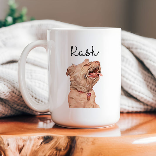 Custom 15oz Ceramic Mug with Personalized Cartoon Pet Illustration and Name - Unique Gift for Pet Lovers