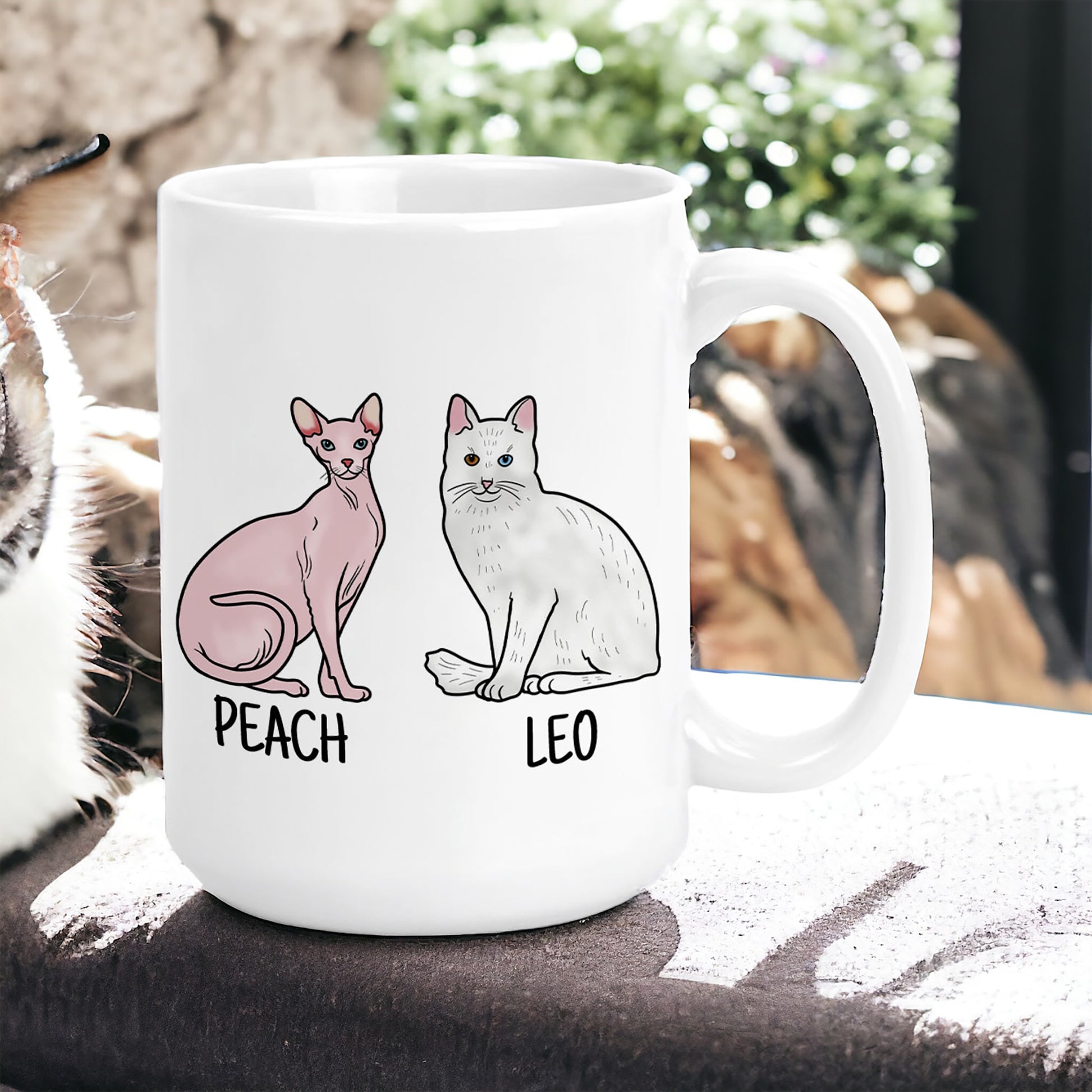 Custom Cat Breed Photo with Name - 15oz Ceramic Coffee Mug - Add up to 6 cats!