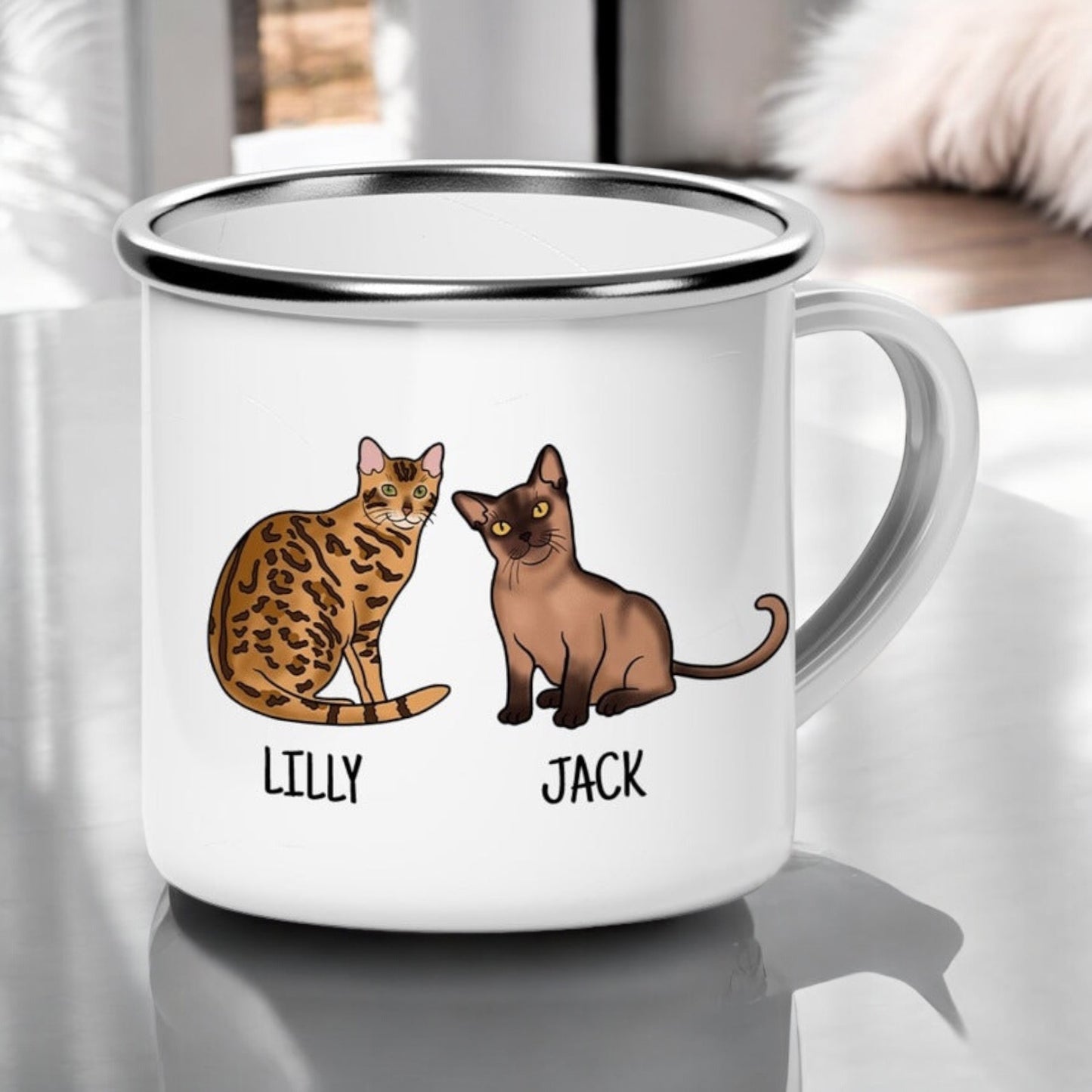 Custom Cat Breed and Name 12oz Enamel Mug - Add up to 6 Cats!