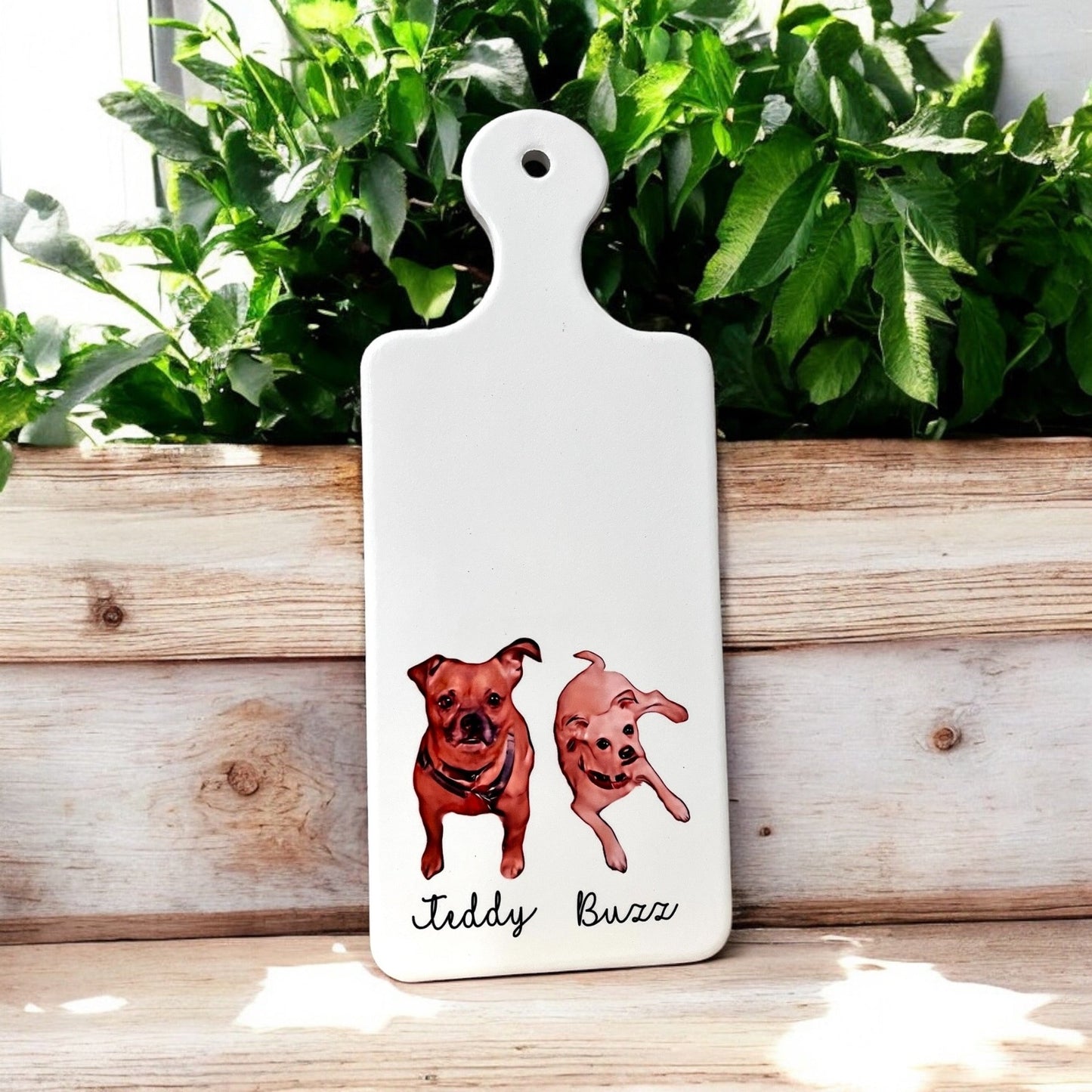 Custom Ceramic Wall Hanging Paddle with Dog Illustration and Name - Personalized Dog Wall Decor