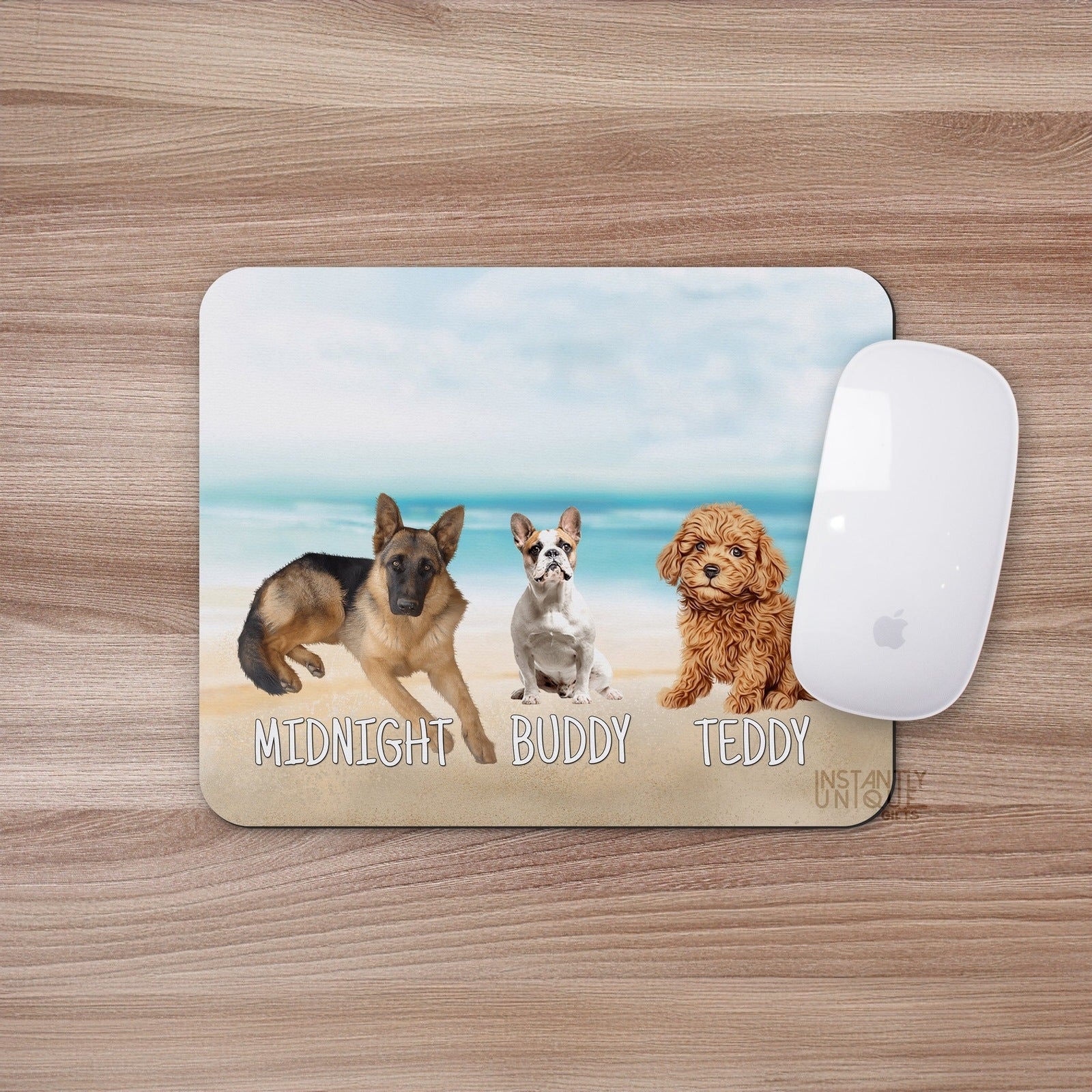 Custom Cute Dog Illustration at the Beach Design Mouse Pad