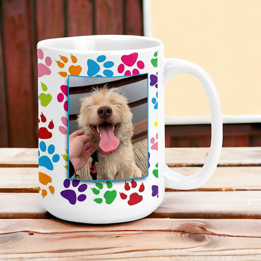 Custom Dog Lover Paw Print Coffee Mug with Your Pictures - Large 15oz Size