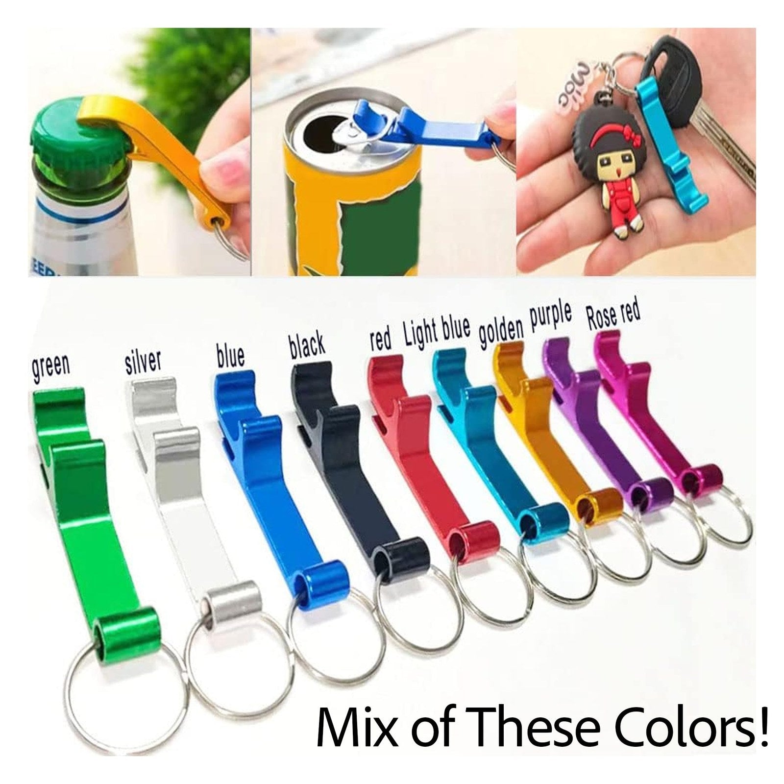 Custom Engraved Logo/Name Mixed Colored Aluminum Bottle Opener Keychains – Bulk Packs of 50, 100 & More