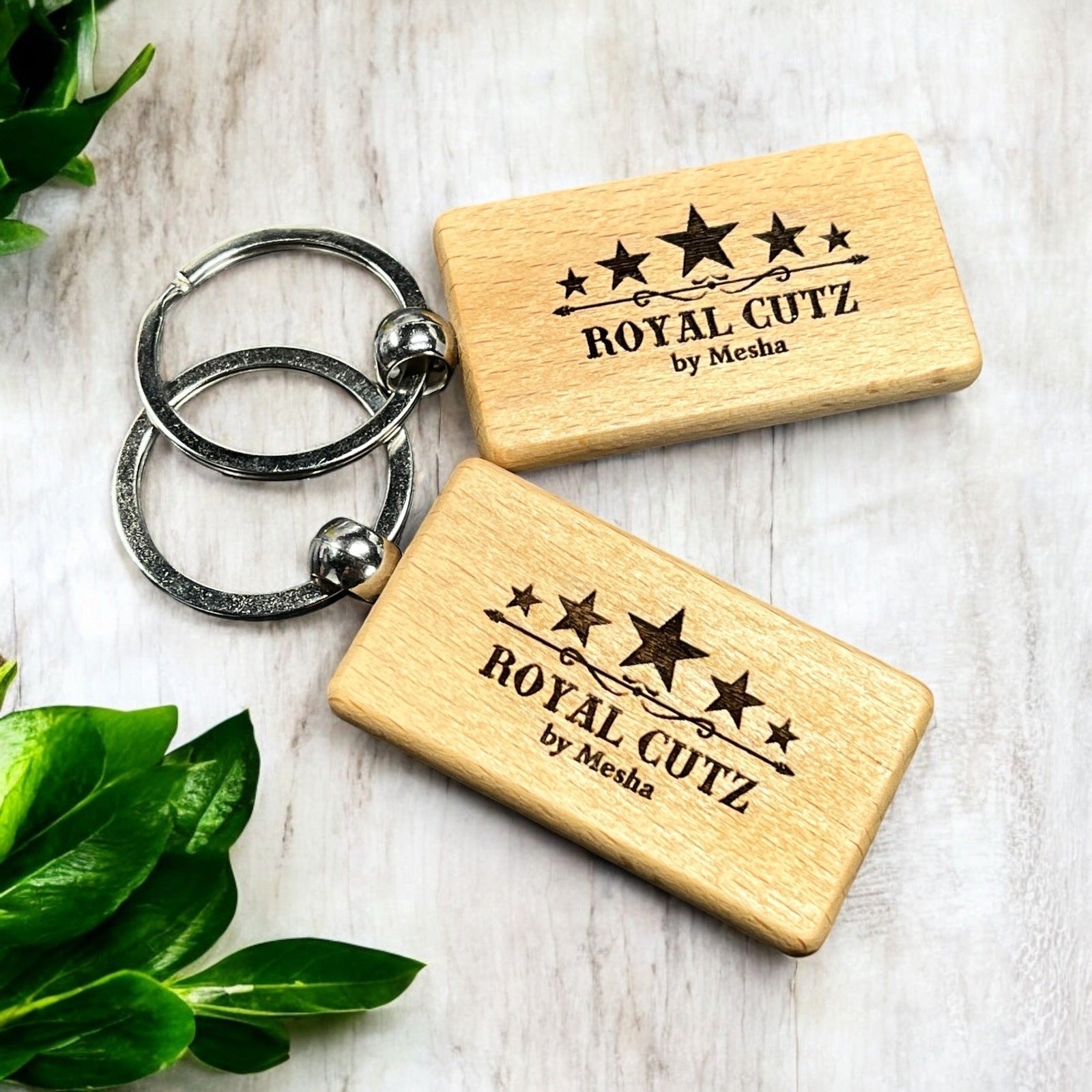 Custom Engraved Wooden Keychain with Business Logo & QR Code