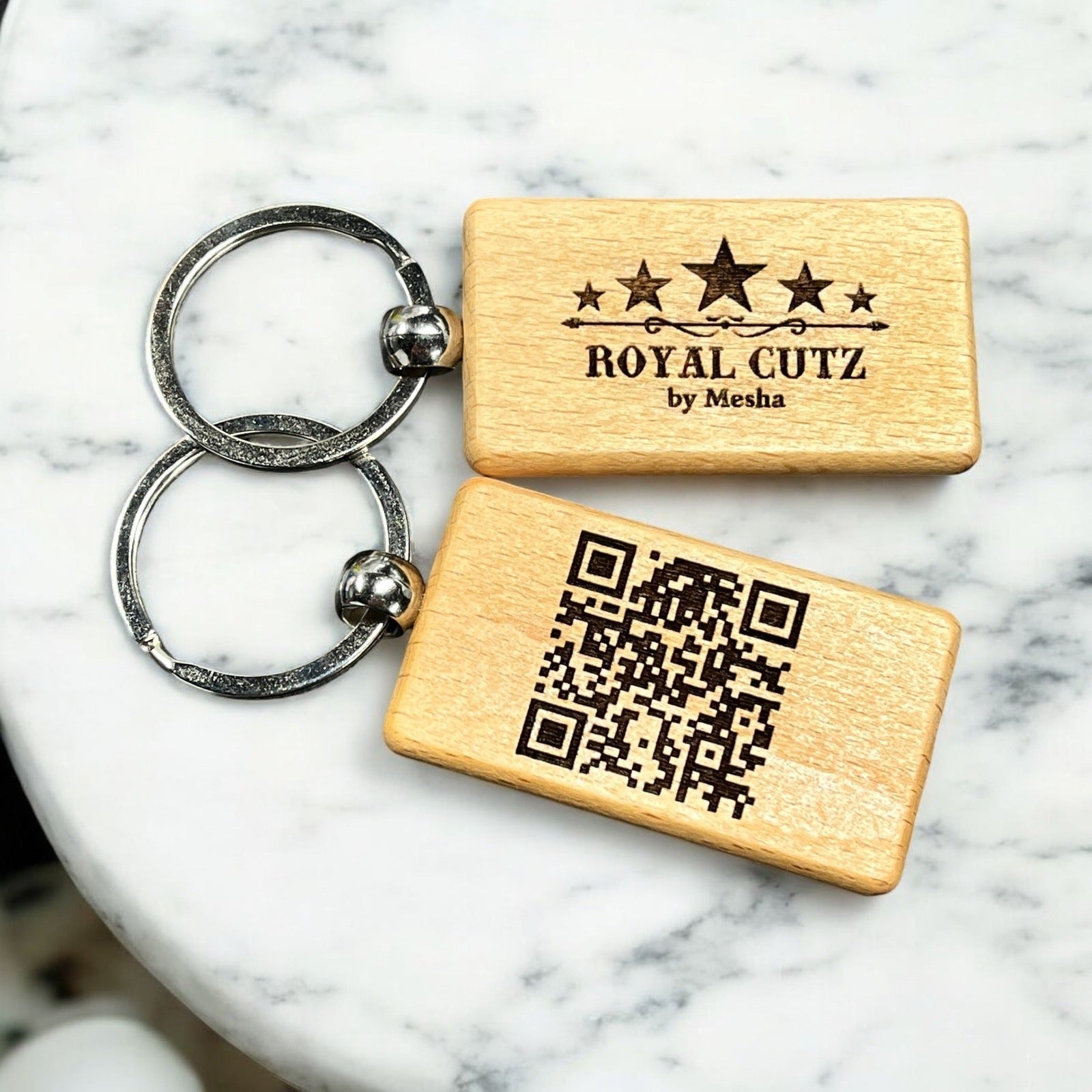 Custom Engraved Wooden Keychain with Business Logo & QR Code