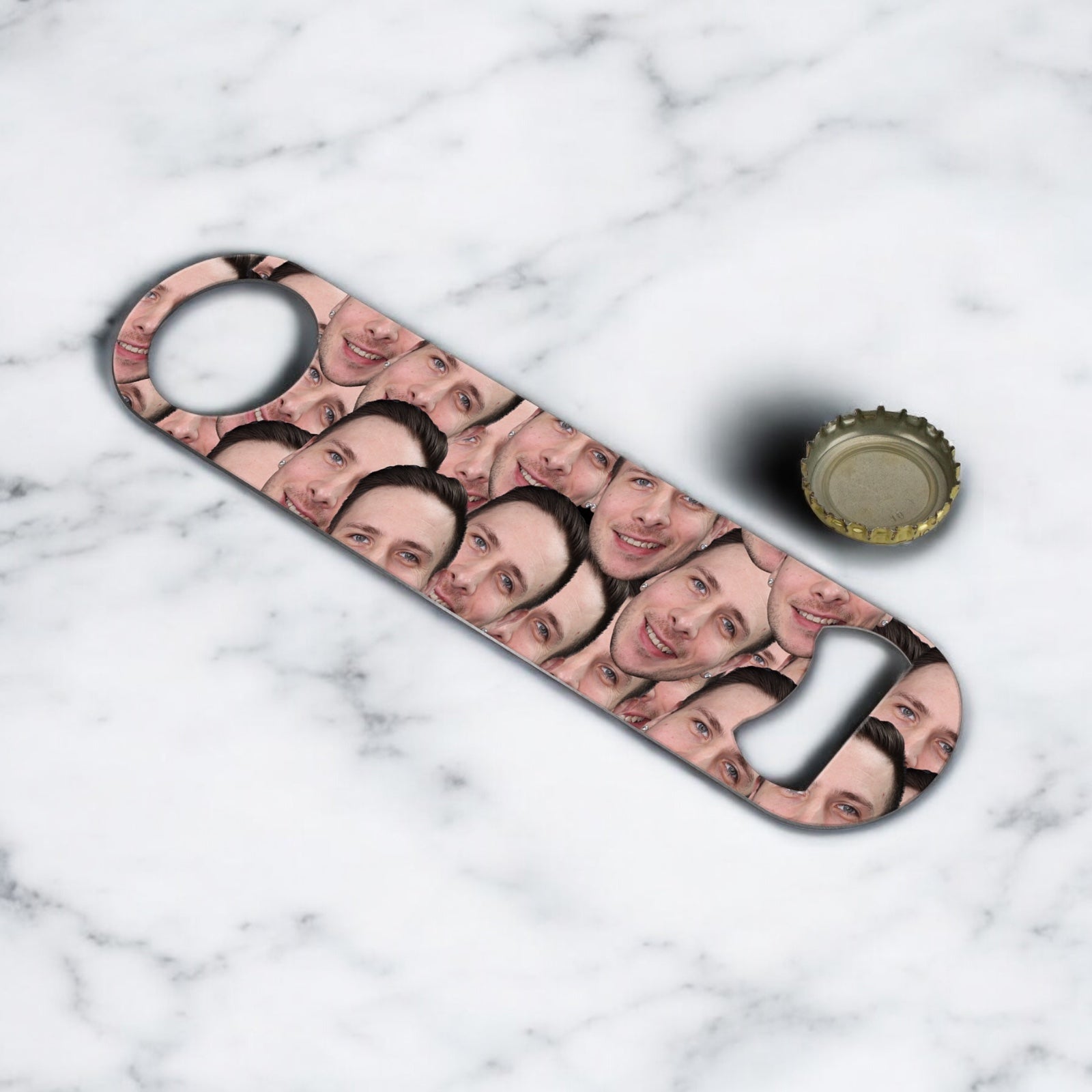 Custom Face Collage Pub Style Bottle Opener - Personalized Stainless Steel Bar Key for Bartenders and Unique Birthday Gifts