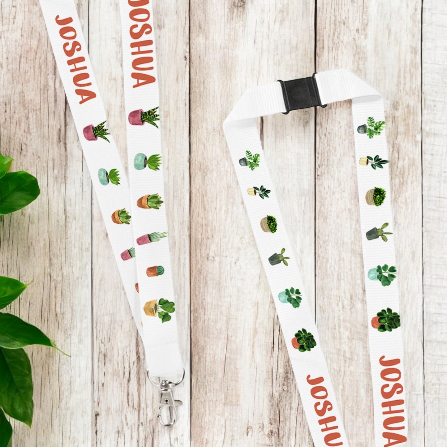 Custom House Plant Themed Long Lanyard with Breakaway Clasp - Personalized Name Text for Work, School, or Events