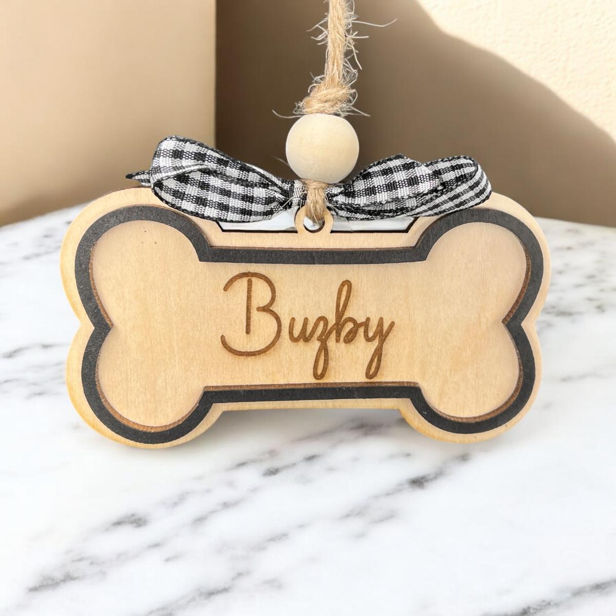 Custom Laser Engraved Dog Bone with Name Wood Christmas - Holiday Ornament – Personalized with Name