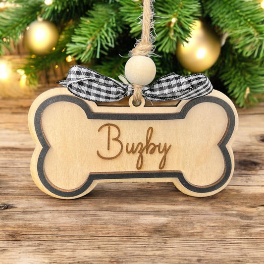 Custom Laser Engraved Dog Bone with Name Wood Christmas - Holiday Ornament – Personalized with Name