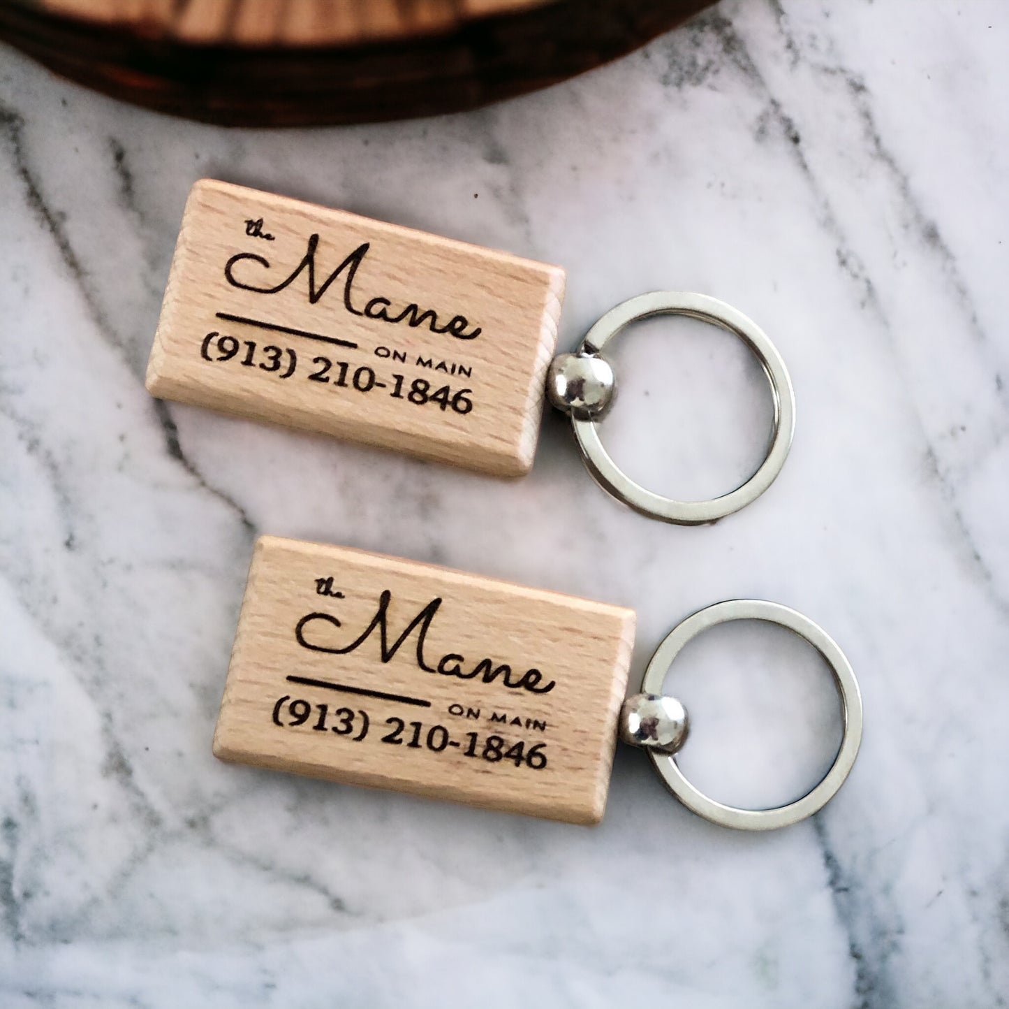 Custom Logo Engraved Wood Keychains - Rectangle, Circle or Square Shape Available - Bulk Discounts!