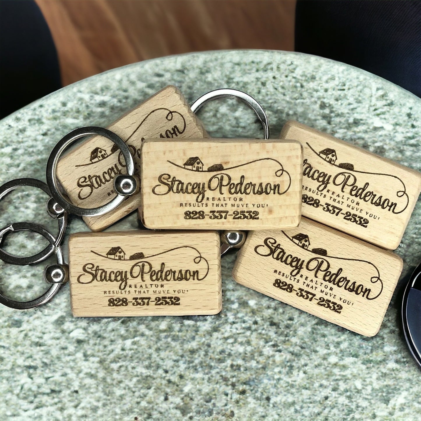 Custom Logo Engraved Wood Keychains - Rectangle, Circle or Square Shape Available - Bulk Discounts!