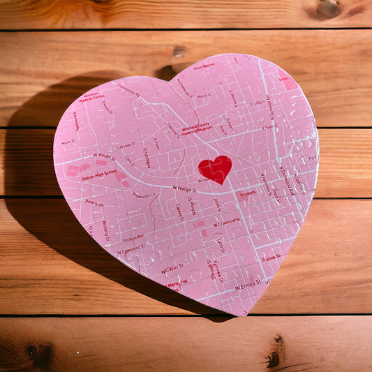 Custom Map Heart Puzzle with Your Photo and Text - Pin Your Special Spot - 75 Piece Personalized Heart-Shaped Puzzle