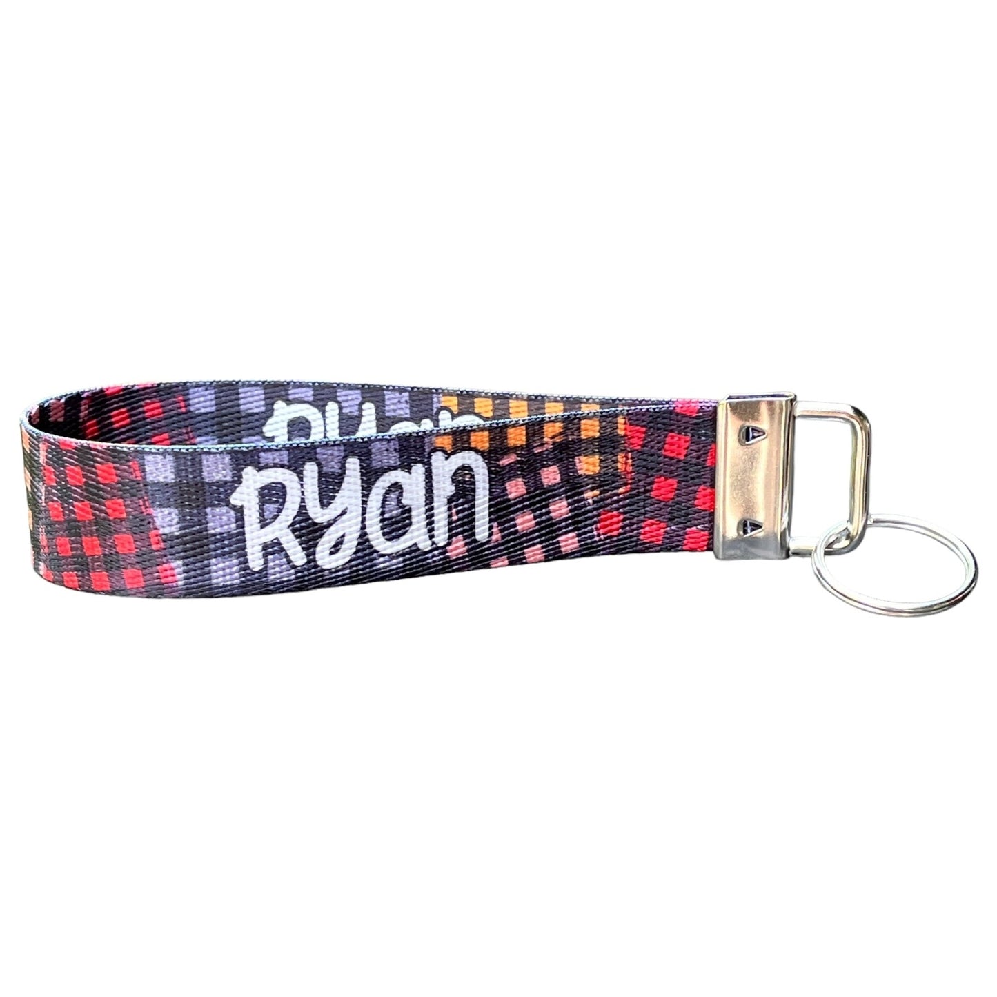 Custom Patchwork Flannel Design Nylon Keychain Wristlet - Personalized Cozy Fall Accessory for Keyring, Backpack, or Purse