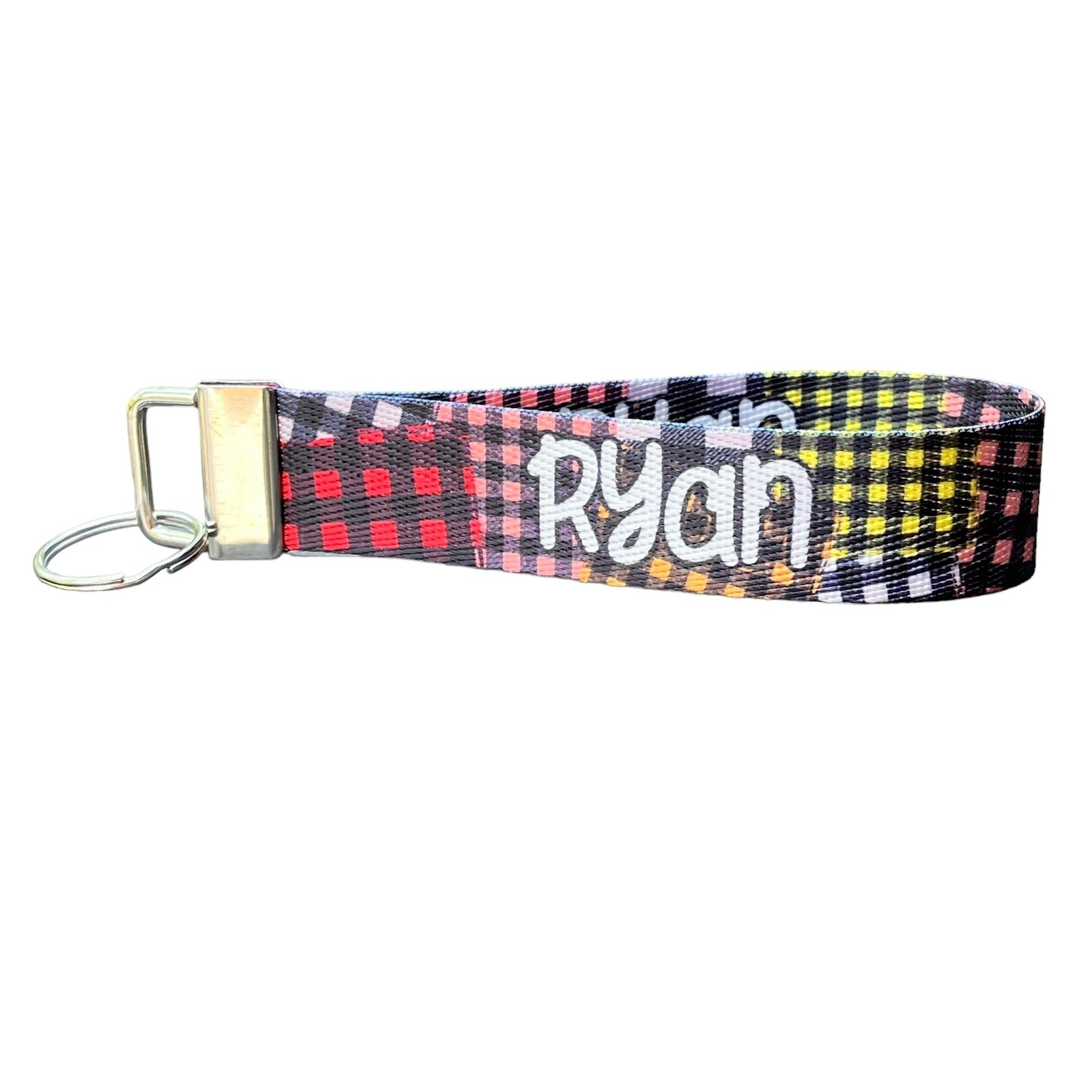 Custom Patchwork Flannel Design Nylon Keychain Wristlet - Personalized Cozy Fall Accessory for Keyring, Backpack, or Purse