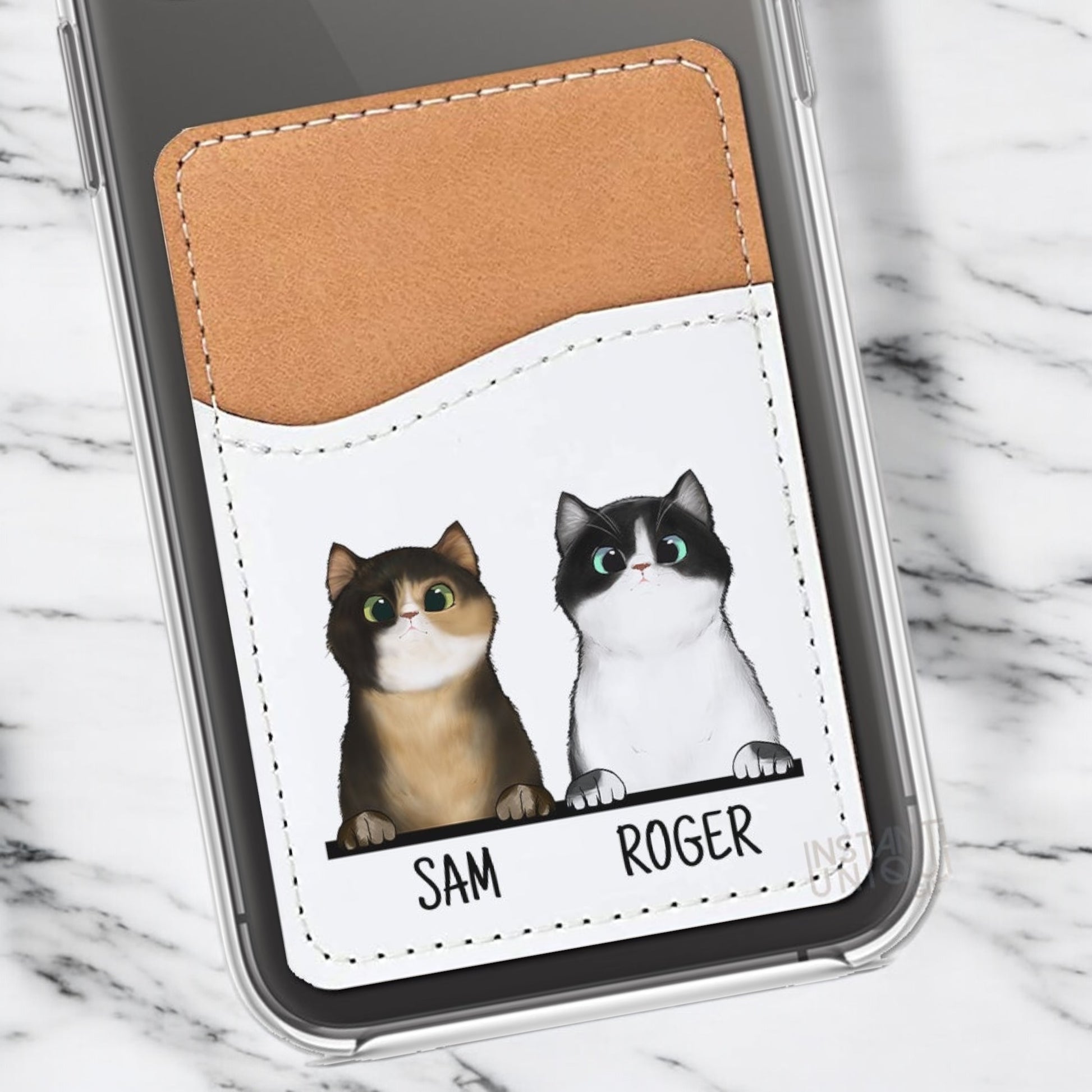 Custom Peeking Cats and Name - Custom Stick On Phone Wallet - Add up to 3 cats