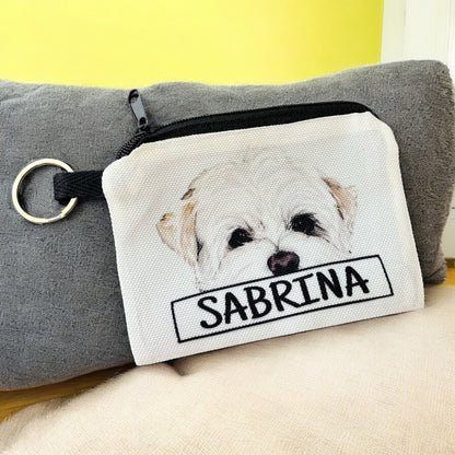 Custom Peeking Dog Portrait and Name - Zipper Coin Purse - Add up to 6 dogs!