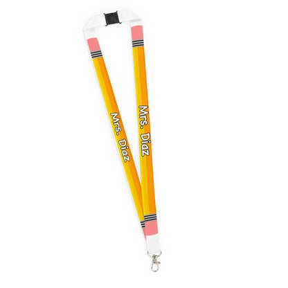 Custom Pencil Graphic Long Lanyard with Breakaway Clasp - Personalized Name Text for Work, School, or Events