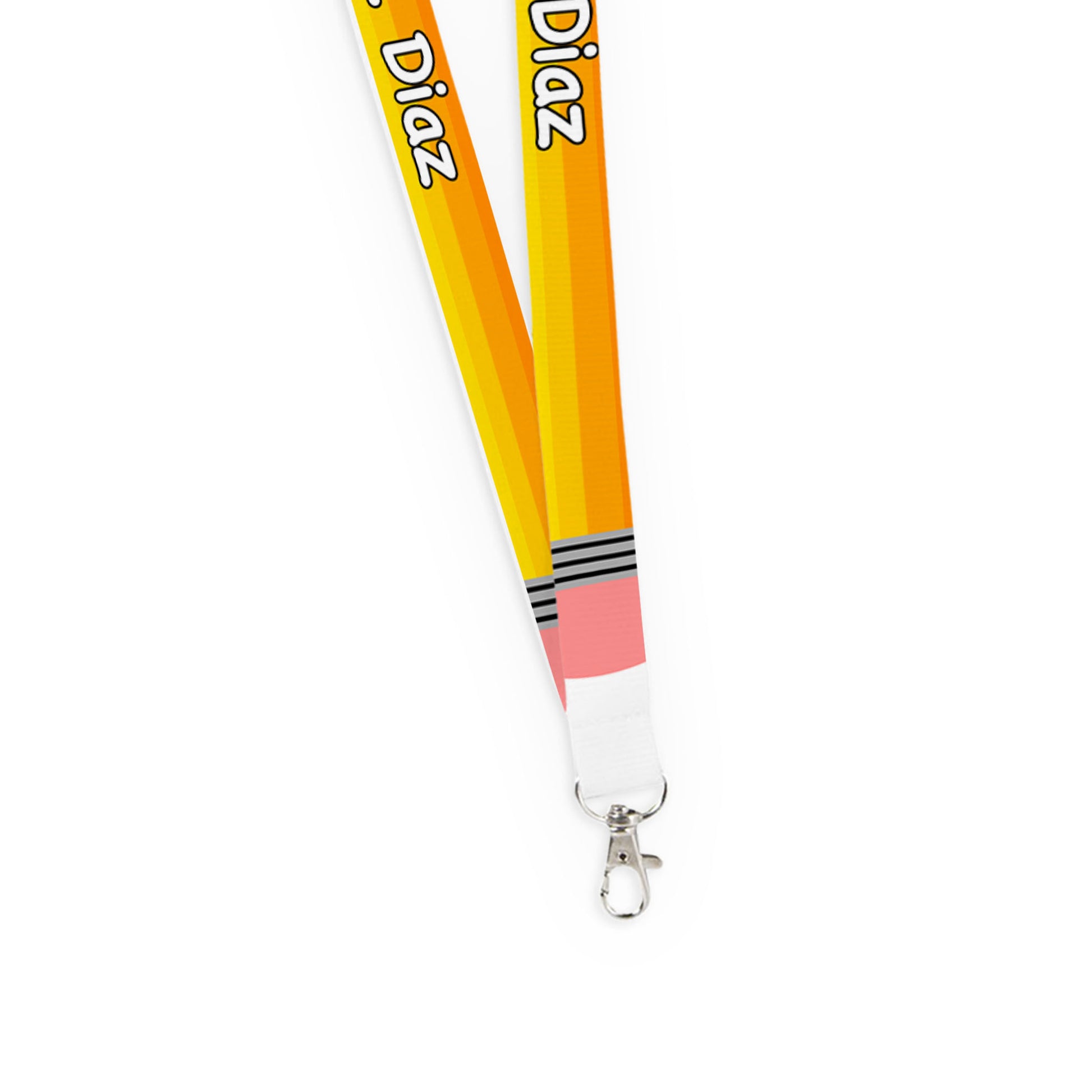 Custom Pencil Graphic Long Lanyard with Breakaway Clasp - Personalized Name Text for Work, School, or Events