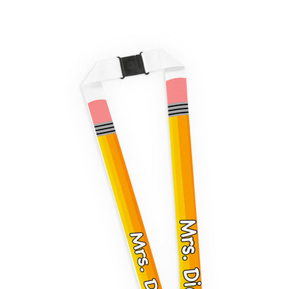 Custom Pencil Graphic Long Lanyard with Breakaway Clasp - Personalized Name Text for Work, School, or Events