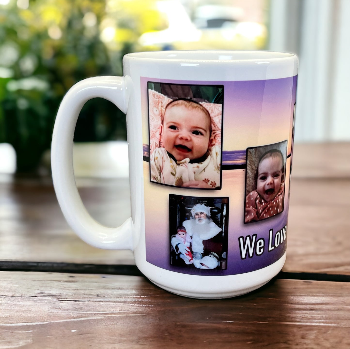 Custom Photo Collage Coffee Mug - Purple Landscape Design