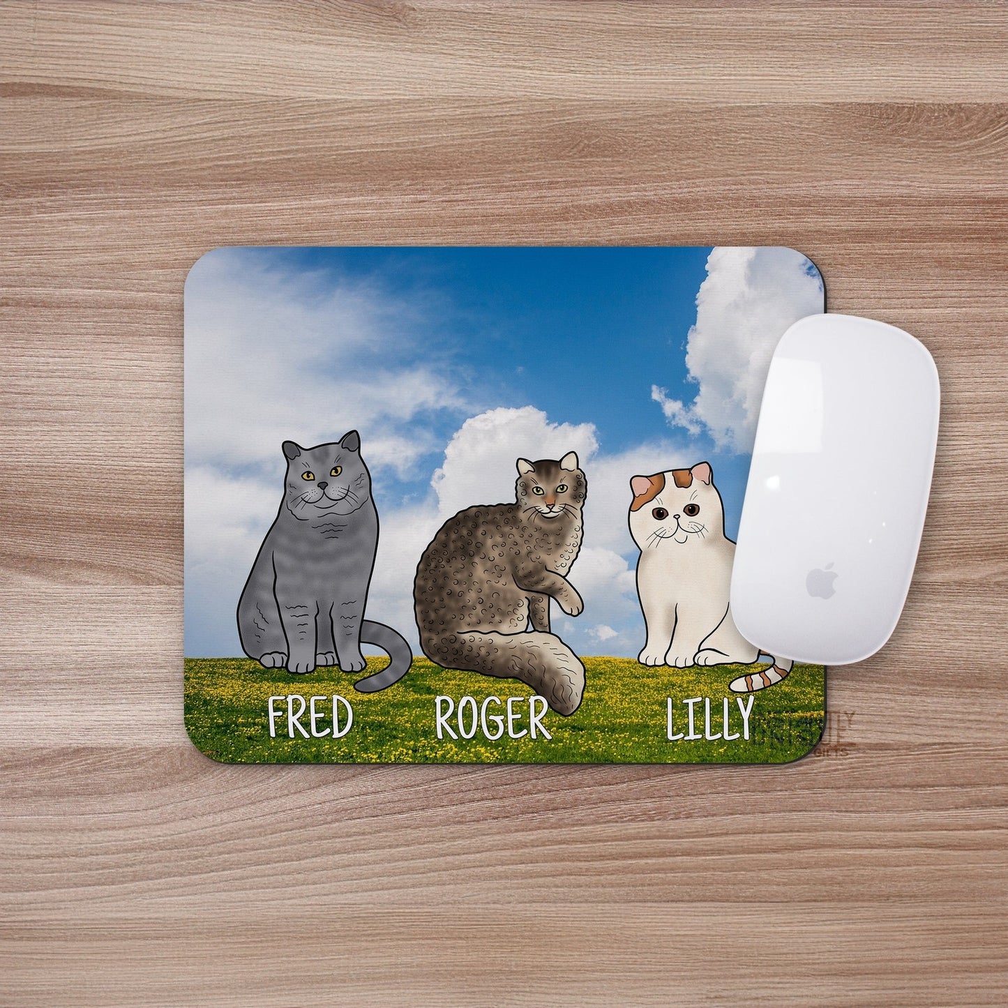 Custom Pick Your Cats Cartoon - at the Beach Design Mouse Pad