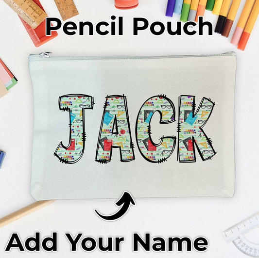 Custom School Pattern Letters - Add Your Name Pencil Pouch for School Supplies